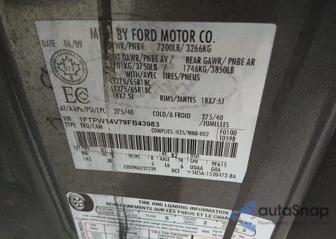 2009 Ford F-150 Fx4 z USA, uszkodzony, nr VIN 1FTPW14V79FB43983